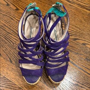 Brian Atwood Purple and Green Espadrilles with Woven Straps
